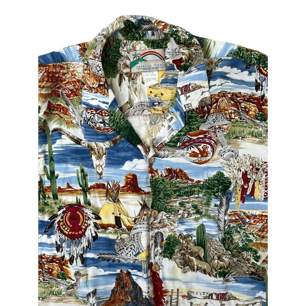 Vintage Paradise Hawaiian‎ Found Western Native American Desert Button Shirt, XL